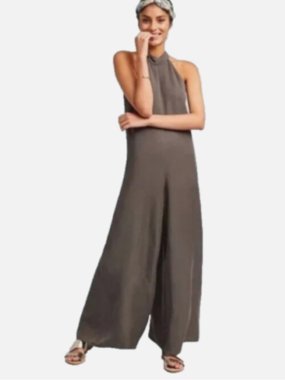 Cloth & Stone Anthropologie Brown Marfa Wide Leg Halter Jumpsuit - Picture 4 of 8